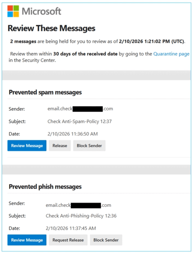 Benutzer-Quarantäne-Richtlinien für Spam- und Phishing-Emails