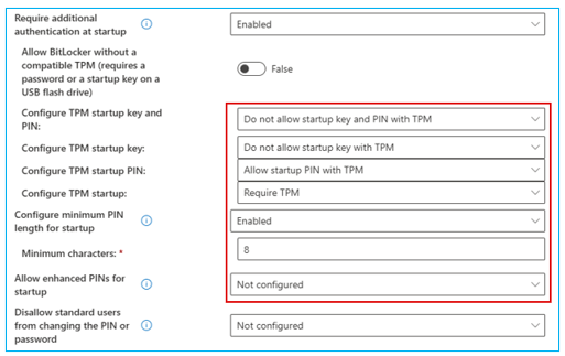 Intune configuration for Startup PIN
